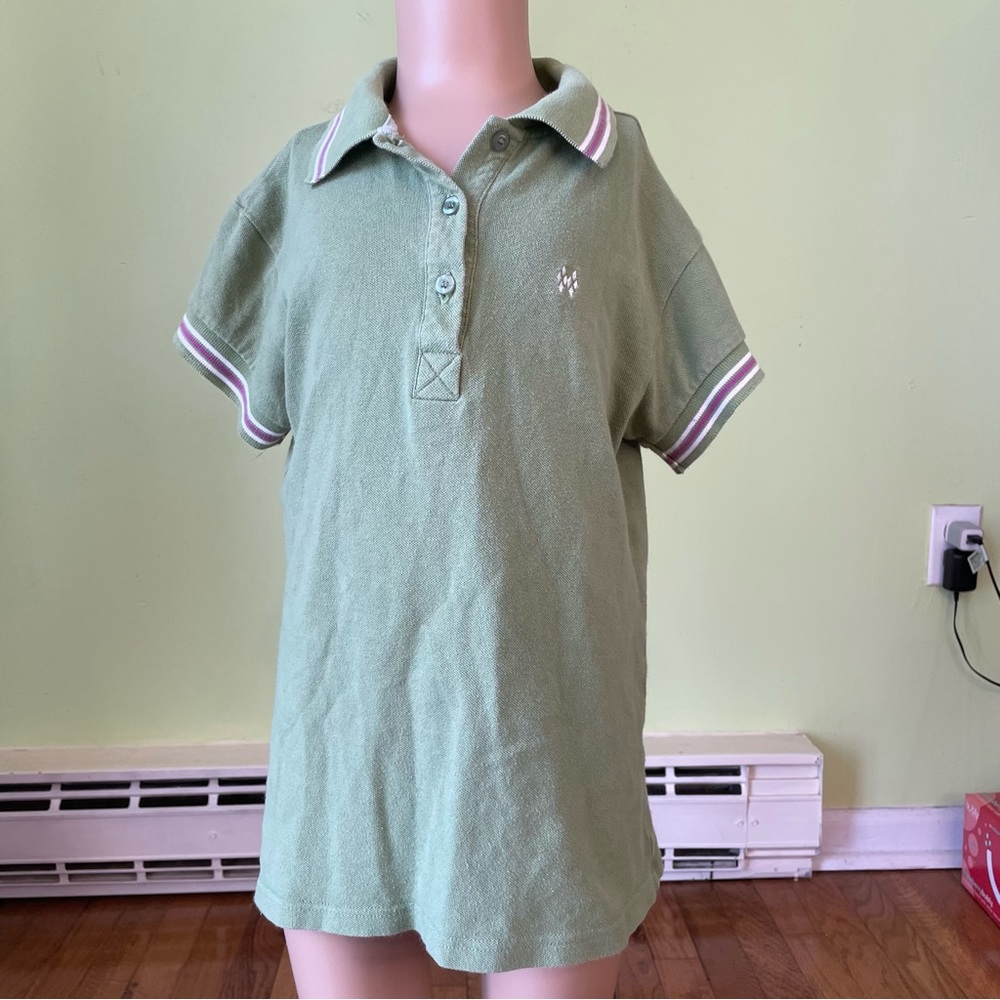 VINTAGE Y2K NEXT ERA COUTURE GREEN PINK POLO SHIRT GIRLS SIZE LARGE